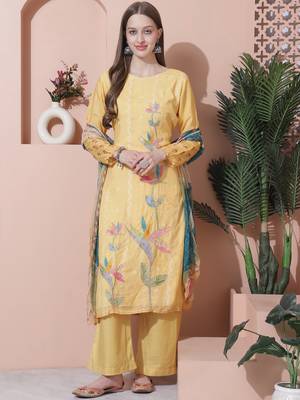 yellow muslin digital printed dress material 1