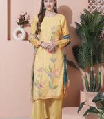yellow muslin digital printed dress material