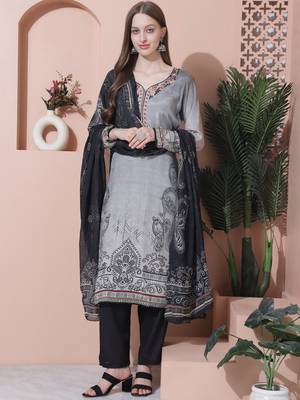 grey muslin embroidered dress material 1