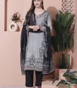 grey muslin embroidered dress material