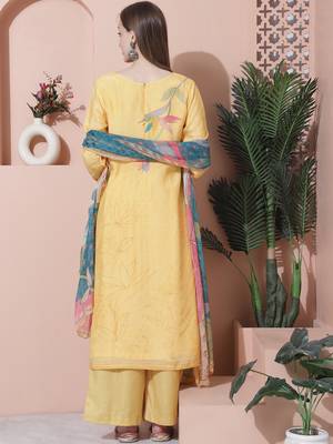 yellow muslin digital printed dress material 2
