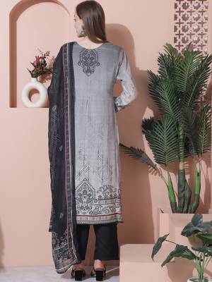 grey muslin embroidered dress material 2