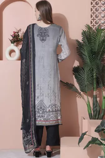 grey muslin embroidered dress material