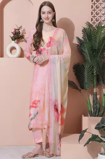 peach muslin digital printed dress material