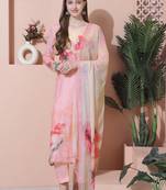 peach muslin digital printed dress material