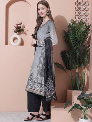 grey muslin embroidered dress material 3
