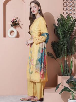 yellow muslin digital printed dress material 3