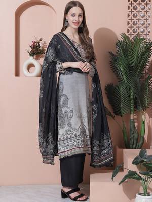 grey muslin embroidered dress material 4