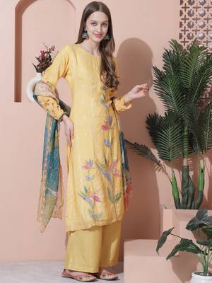 yellow muslin digital printed dress material 4