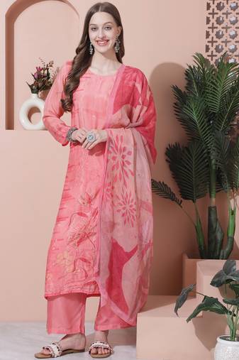 Stylee lifestyle pink muslin digital printed dress material