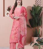 pink muslin digital printed dress material