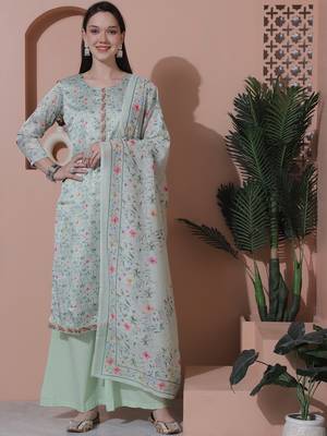 green satin digital printed dress material 1