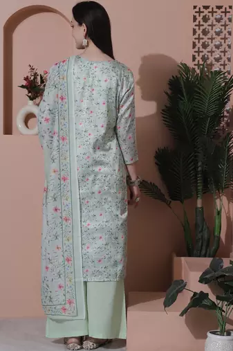 green satin digital printed dress material