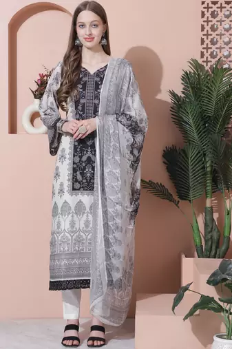 off white cotton digital printed dress material