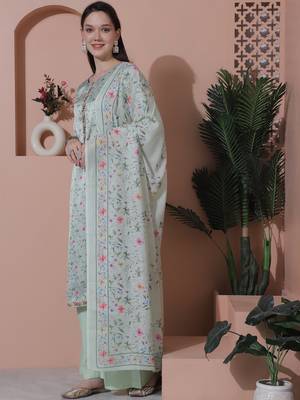 green satin digital printed dress material 3