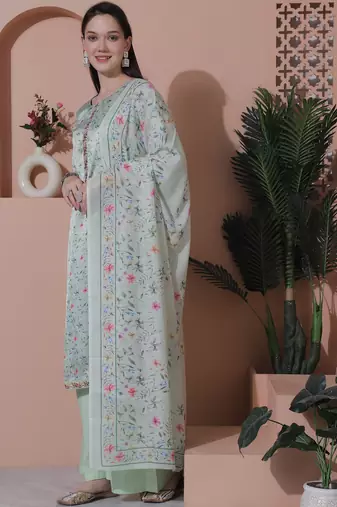 green satin digital printed dress material