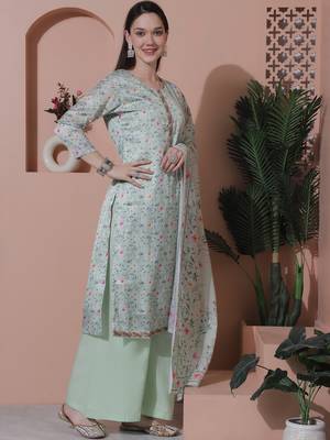 green satin digital printed dress material 4