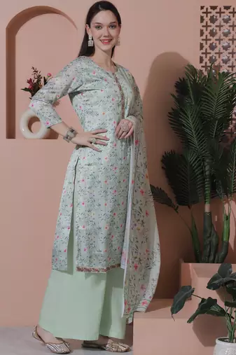 green satin digital printed dress material