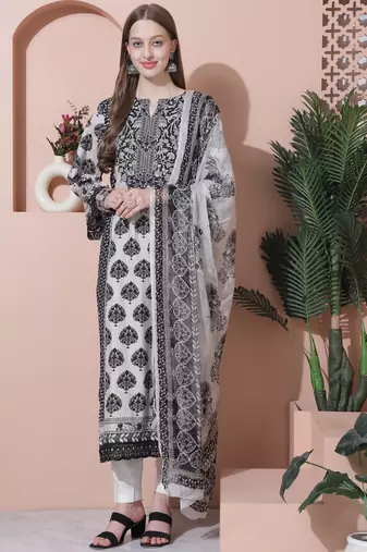 Stylee lifestyle off white pure cotton digital printed dress material
