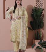 yellow satin digital printed dress material
