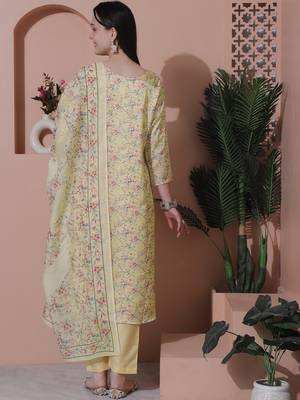 yellow satin digital printed dress material 2