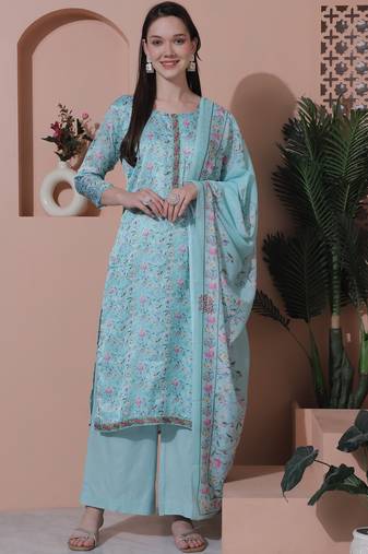 turquise satin digital printed dress material