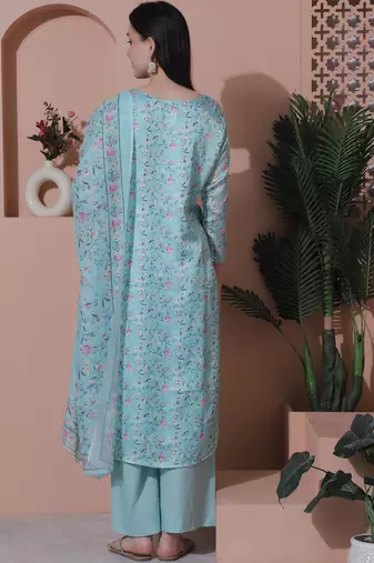 turquise satin digital printed dress material