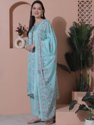turquise satin digital printed dress material 3