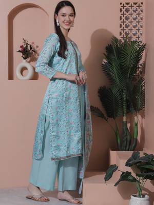 turquise satin digital printed dress material 4