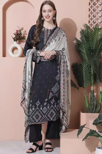 charcoal black muslin embroidered dress material