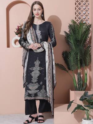 charcoal black muslin embroidered dress material 1