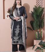 charcoal black muslin embroidered dress material