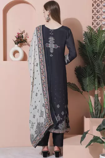 charcoal black muslin embroidered dress material