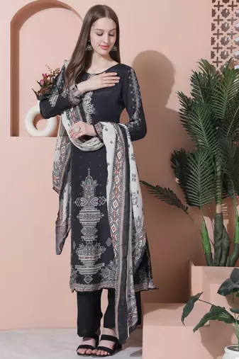 charcoal black muslin embroidered dress material