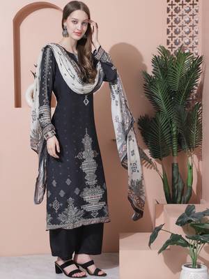 charcoal black muslin embroidered dress material 4