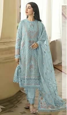 AQUA BLUE GEORGETTE EMBROIDERED SALWAR KAMEEZ 1