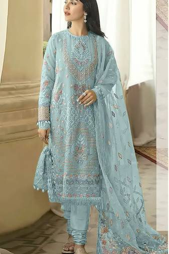 AQUA BLUE GEORGETTE EMBROIDERED SALWAR KAMEEZ