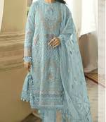 AQUA BLUE GEORGETTE EMBROIDERED SALWAR KAMEEZ