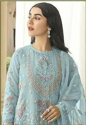 AQUA BLUE GEORGETTE EMBROIDERED SALWAR KAMEEZ 2