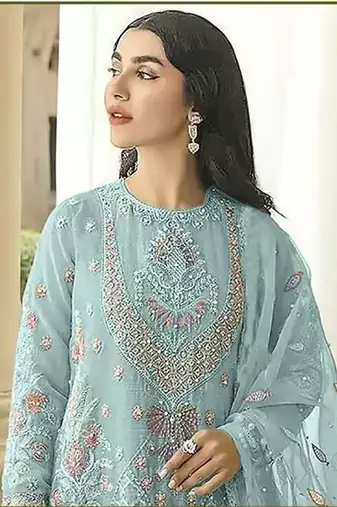 AQUA BLUE GEORGETTE EMBROIDERED SALWAR KAMEEZ