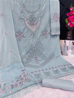 AQUA BLUE GEORGETTE EMBROIDERED SALWAR KAMEEZ 3