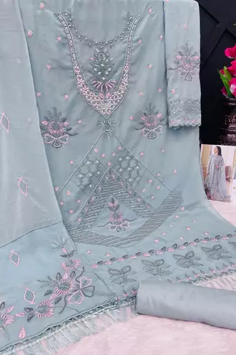 AQUA BLUE GEORGETTE EMBROIDERED SALWAR KAMEEZ