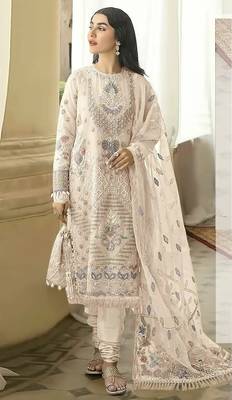 CREAM WHITE GEORGETTE EMBROIDERED SALWAR KAMEEZ 1