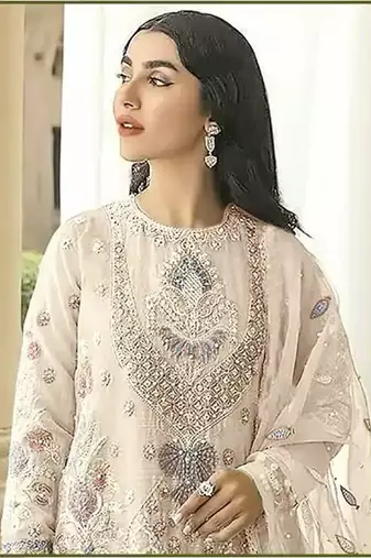 CREAM WHITE GEORGETTE EMBROIDERED SALWAR KAMEEZ