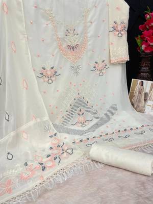 CREAM WHITE GEORGETTE EMBROIDERED SALWAR KAMEEZ 3