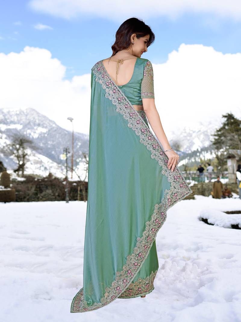  Silk Embroidered Heavy Border Saree With Unstitched Designer Blouse Saree For Women