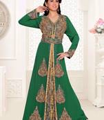 Dark-Green color luxurious Handmade Moroccan Kaftan with hijjab  