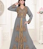 Grey color luxurious Full Sleeves Handmade Moroccan Kaftan with hijjab