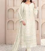 Cream color embroideried faux georgette semi stitched salwar suit