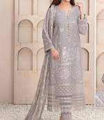 Dusty grey color embroideried faux georgette semi stitched salwar suit